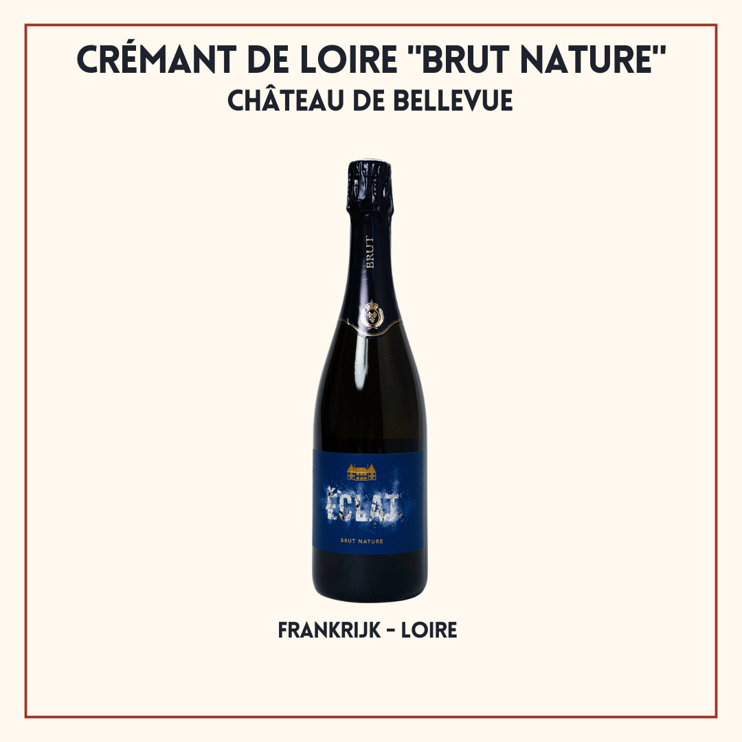 Fles Crémant de Loire Brut Nature Éclat van Château de Bellevue, mousserende wijn uit de Loire, Frankrijk

