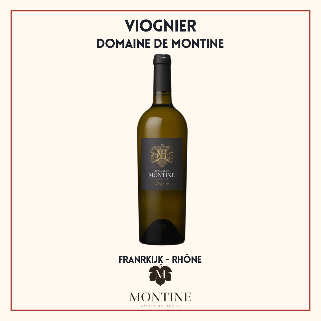 Fles Viognier van Domaine de Montine, rijke witte Viognier uit Grignan-les-Adhémar (Rhône), Frankrijk