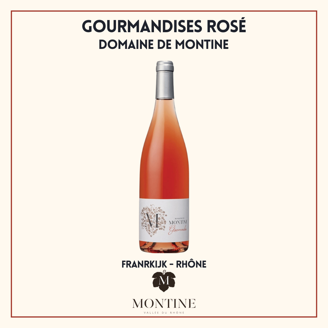 Fles Gourmandises Rosé van Domaine de Montine, stevige fruitige rosé uit Grignan-les-Adhémar (Rhône), Frankrijk