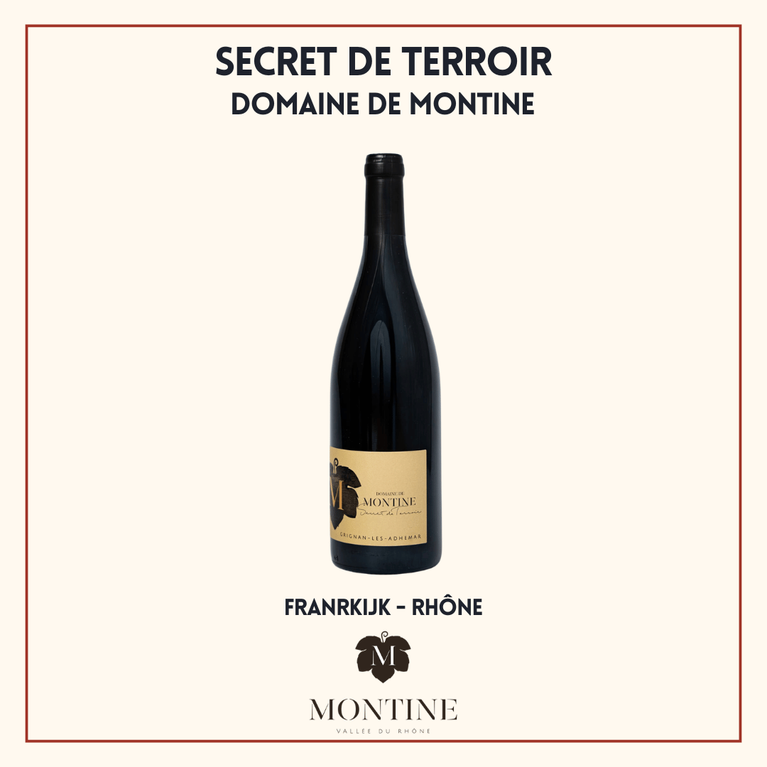 Fles Secret de Terroir van Domaine de Montine, soepele rode Rhône van Grenache en Syrah uit Grignan-les-Adhémar, Frankrijk