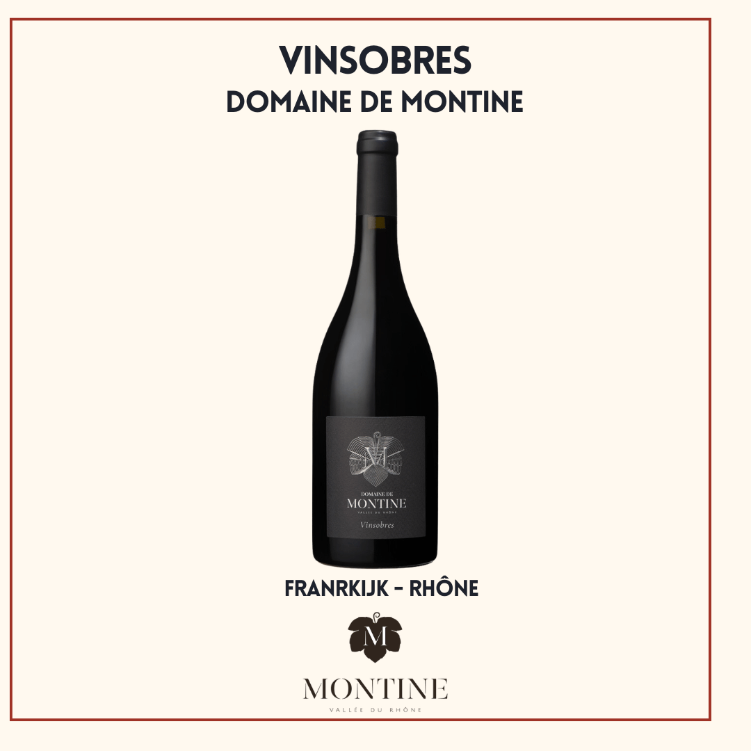 Fles Vinsobres van Domaine de Montine, volle rode cru van Grenache en Syrah uit de zuidelijke Rhône, Frankrijk