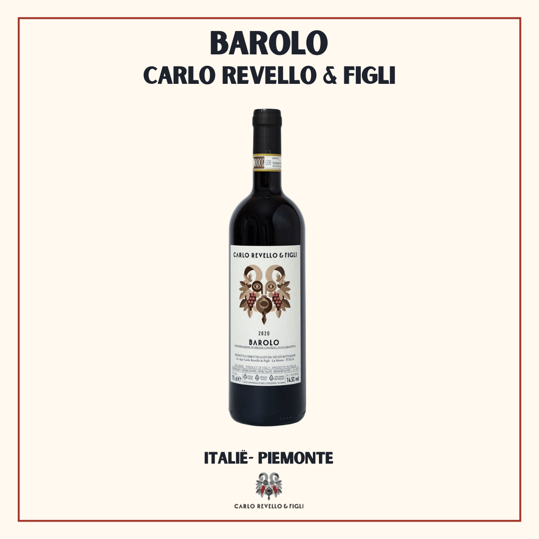 Fles Barolo van Carlo Revello & Figli, verfijnde rode Piemonte van 100% Nebbiolo uit La Morra, Italië
