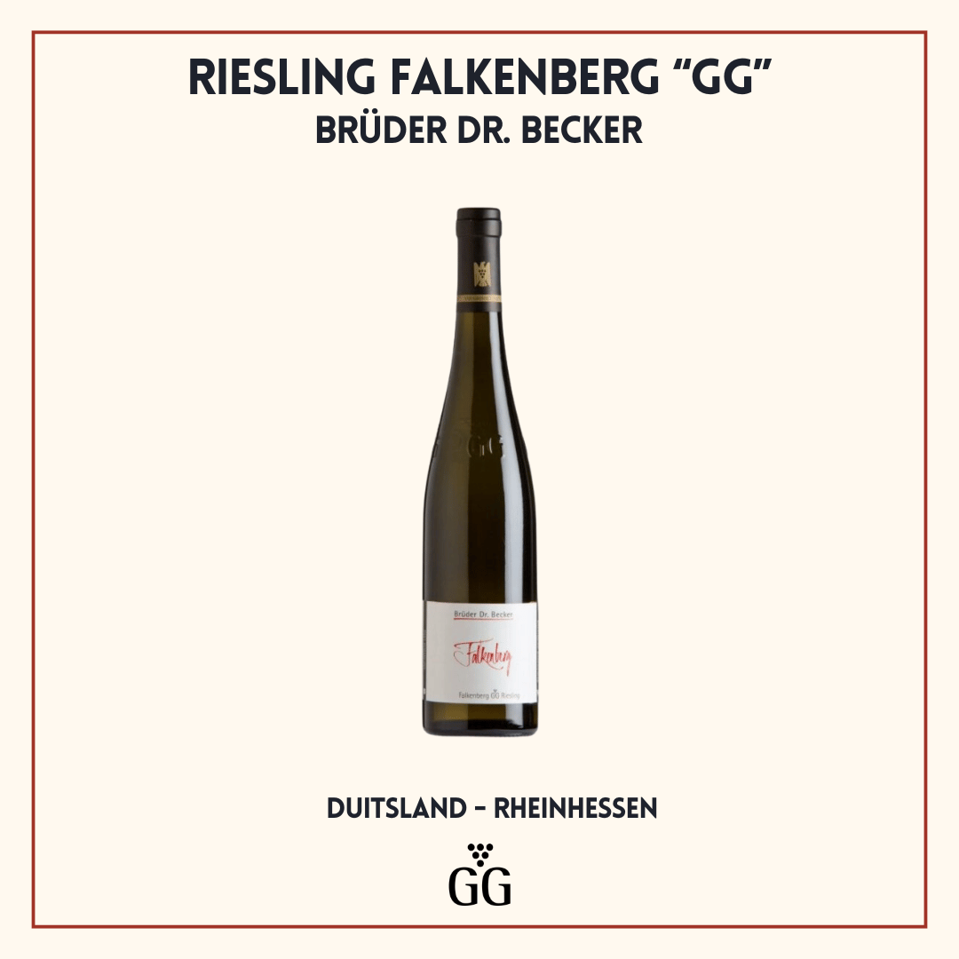Fles Falkenberg Riesling Grosses Gewächs van Weingut Brüder Dr. Becker, grootse droge Riesling uit Rheinhessen, Duitsland