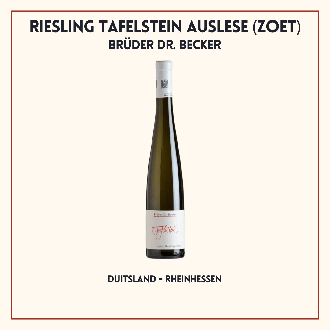 Fles Tafelstein Riesling Auslese van Weingut Brüder Dr. Becker, edelzoete Riesling uit Rheinhessen, Duitsland (0,5 l)